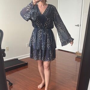 Collective Concepts Navy Floral Long Sleeve Dress